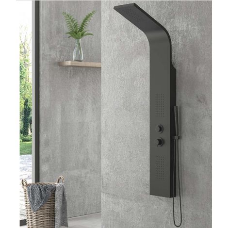 Colonne de douche hydromassante SUE en aluminium 140x20x6,5 cm-Noir-Noir-- (1/3)