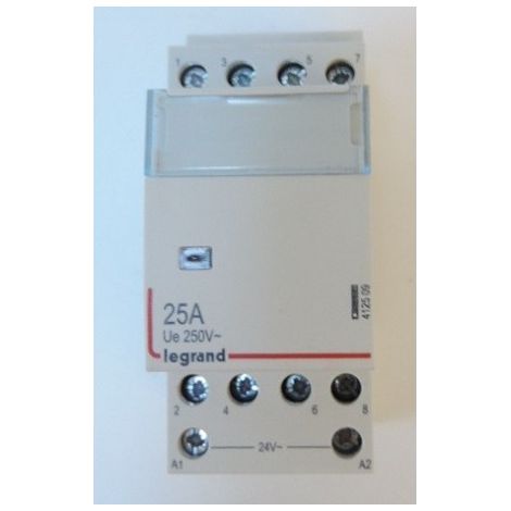 Contacteur de puissance CX³ bobine 24V sans commande manuelle 4 Pôles 400V 25A contact 2O+2F 2 modules LEGRAND 412509 (1/3)
