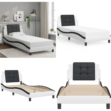 Cadre de lit sans matelas blanc et noir 90x190 cm similicuir - Lit Plateforme - Lit Double - Cadre De Lit Design - Lit Capitonné - Literie - Home & Living (1/5)