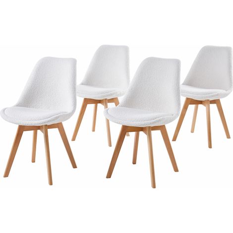 Hobag – Lot de 4 chaises scandinaves en tissu bouclette mouton – Confort moderne – Hauteur d'assise 45cm – Largeur d'assise 49cm – Blanc (1/3)