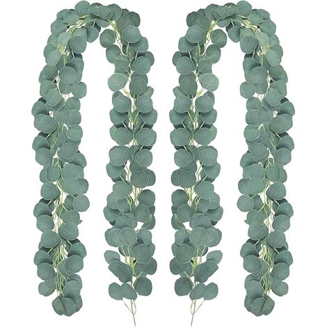 2 Pièces Guirlande vignes artificielles Couronne Eucalyptus, 1.8M 146 Eucalyptus Feuilles, Plante Artificielle Couronne d'eucalyptus, pour Mariage, Jardin, Suspendu, décoration Murale