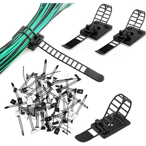 Attache Cable Adhesif, 50 pièces Câble Management Pc, Clips Cable Adhesif, Attache Cable, Attache Cable Electrique for Ethernet Cables and Cable Management System for TV, PC (1/5)