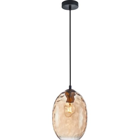 Suspension loft noire et dorée Novala Italux avec abat-jour en verre ambre E27 40W (1/2)