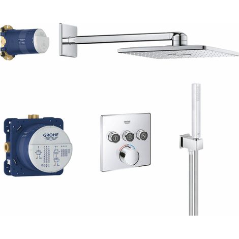 GROHE Grohterm SmartControl Ensemble de douche pluie encastré - boîtes d'encastrement - boutons anthracite - douche de tête carrée - douchette barre - (1/5)