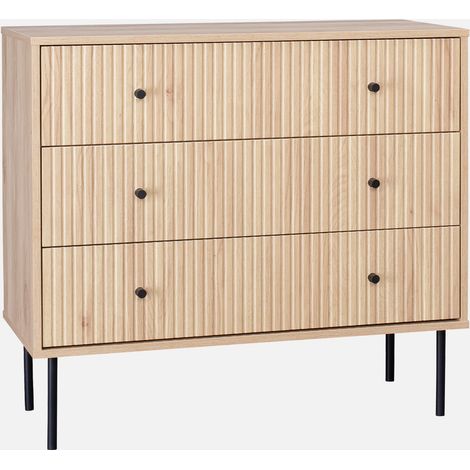 Cómoda con decoración de madera acanalada, 3 cajones (1/5)