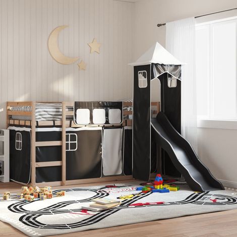 Lit superposé sans matelas avec toboggan-Lit pour enfants blanc noir 80x200 cm 778092 (1/5)