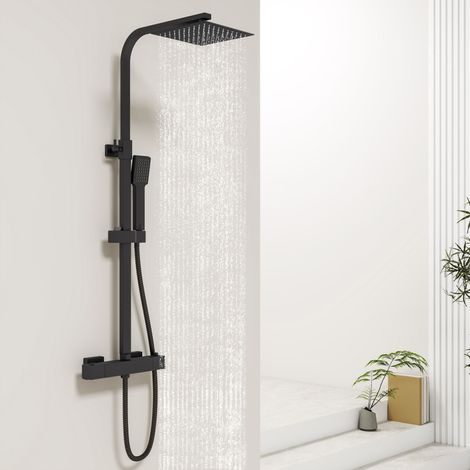 Biubiubath Thermostatic Mixer Shower Square Matte Black Twin Head Exposed Set