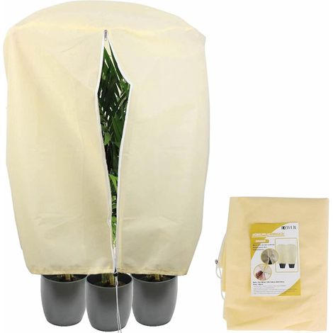 Housse de protection hivernale pour plantes en pot 80x80x100cm, 80g/m², respirante, imperméable, avec fermeture éclair et cordon de serrage (1/5)