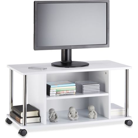 Mesa de TV blanca con ruedas