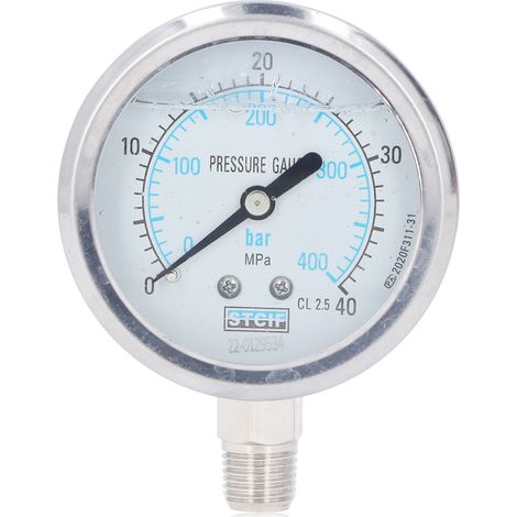 Manomètre de pression d'eau, manomètre NPT 1/4 pouce, manomètre de pression de gaz, d'huile et d'eau, plage de mesure 0 à 40 Mpa (1/5)