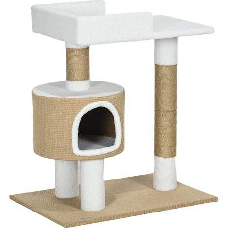 Kratzbaum für Katzen 79 cm mit Höhle und Liegefläche aus Jute Braun-Weiß HOMVRA (1/5)