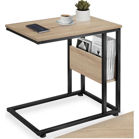 Table d'appoint 55 x 36,5 60 cm en panneau de fibres bois clair
