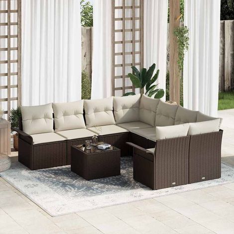 Conjunto de sofá de jardín 9 pcs Marrón Poliratán (1/5)
