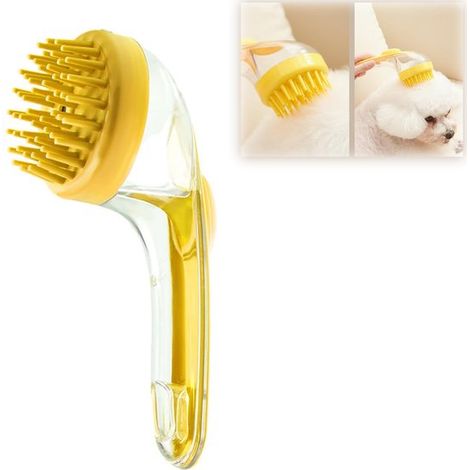 Brosse de bain pour animaux 1 pièce, brosse à shampoing en silicone souple avec fonction massage, pour chiens et chats à poils courts ou longs, jaune (1/5)
