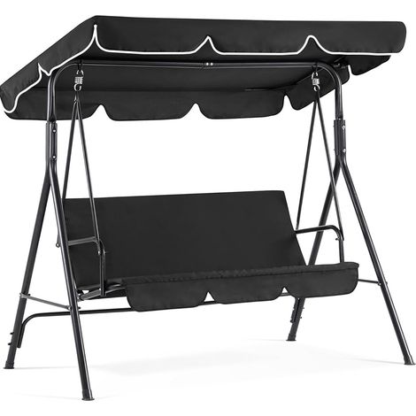 Housse de Protection pour Chaise Balançoire de Jardin 3 Places Tissu Oxford 210D Imperméable Protection UV Noir 164 x 114 x 15 cm (1/5)
