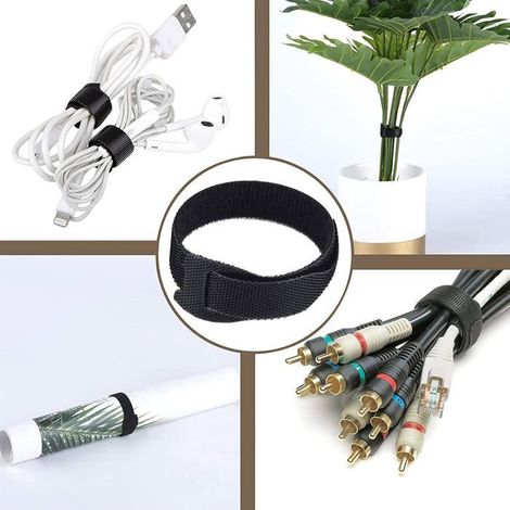 Attache Cable[100 Pcs], Sangles Sangles Câble, Réutilisables Serre Cable, Organisateur Rangement Cable, Gaines, Fils PC (1/5)