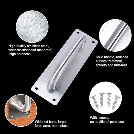 Sliding Door Handles, Heavy Duty Stainless Steel Exterior Handle, Sliding Door Handle with Plates for Barn, Wooden Door, Outdoor Garden, 20 x 6.5 cm (1/4)
