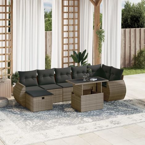 vidaXL Salon de jardin 8 pcs avec coussins gris résine tressée (1/5)