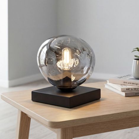 Tischleuchte Spiegelglas 17.5 cm hoch mundgeblasen in Silber Schwarz E14 Modern Beistelllampe