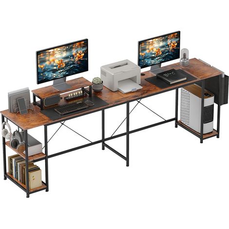 Wendbarer Eckschreibtisch 168–240 cm, PC-Schreibtisch mit verstellbarem Regal, Monitorständer, rustikales Braun