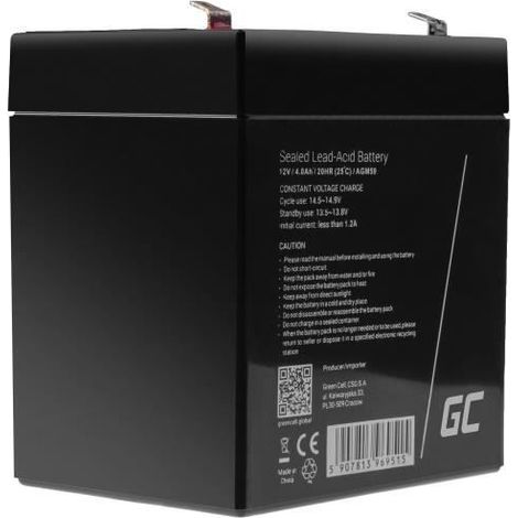 GreenCell® Rechargeable Batterie AGM 12V 4Ah accumulateur au Gel Plomb Cycles sans Entretien VRLA Battery étanche (1/4)