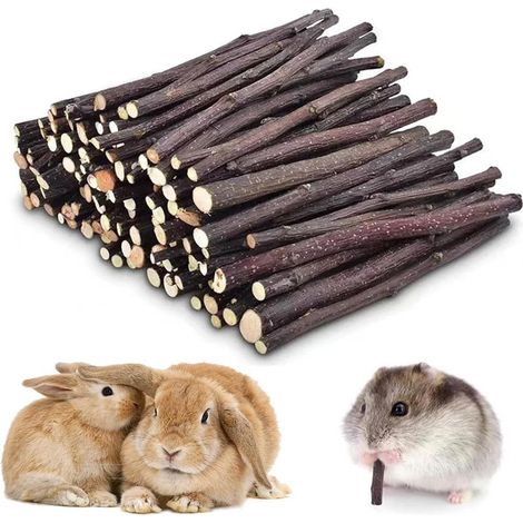 Lapin à Mâcher Jouets,Jouet Lapin Nain Intérieur,Jouets pour Lapins,Jouet Hamster,Bâtonnets à Mâcher Bois Pommier,Branche Molaire,Hamster (100g) (1/5)