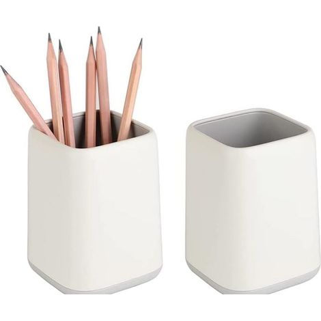 Lot de 2 porte-stylos de bureau minimalistes, organisation pratique du bureau – blanc (1/5)