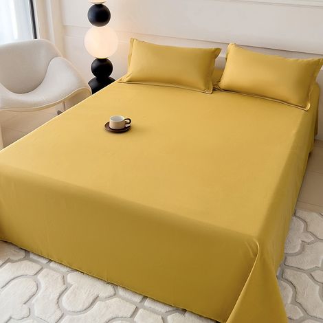 3-teiliges Bettwäsche-Set aus weicher Baumwolle – Minimalistischer Instagram-Stil – Bettbezug 220x230 cm + 2 Kissenbezüge – Einfarbige Hauswäsche in Gold-lsw