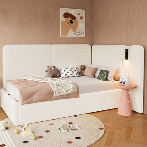 Bett Schlafbett Stauraum 90x200 Bouclé Beige HAVRYA (1/5)