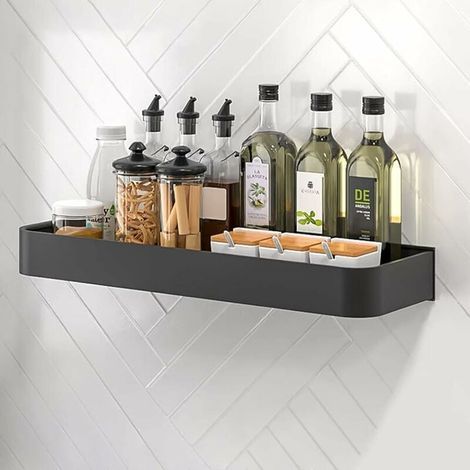 Wandmontiertes Gewürzregal – 40 cm x 12 cm – Maximale Traglast 10 kg – Offenes Design am Boden zum Abtropfen – Schwarz (1/5)