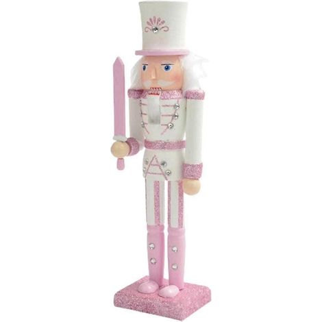 Casse-Noisette en bois rose de 30 cm, figurine avec cheveux blancs et incrustations de strass, marionnette, jouet, orname (1/5)
