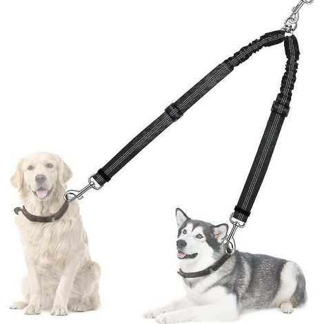 Double Dog Leash Splitter, 360° Swivel, Anti-Tangle Connector, Adjustable, Shock Absorbing, Reflective Double Leash, Suitable for Walking 2 Dogs (1/5)