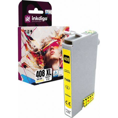 Inchiostro Inkdigo 408XL Y compatibile con la stampante Epson WorkForce Pro WF-C4310DW, certificato TÜV. (1/5)