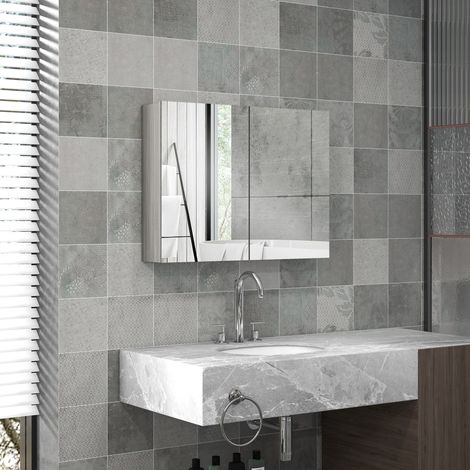 Armoire murale salle de bain avec miroir. meuble salle de bain. double portes et étagères réglables. 80x15x60cm. gris
