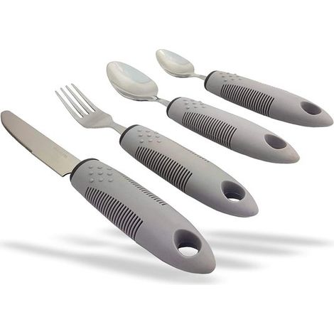Couverts Comfort Grips (gris, lot de 1) : couverts adaptés aux personnes handicapées, notamment celles atteintes de la maladie de Parkinson, souffrant de tremblements et de rhumatismes, et destinées a (1/3)