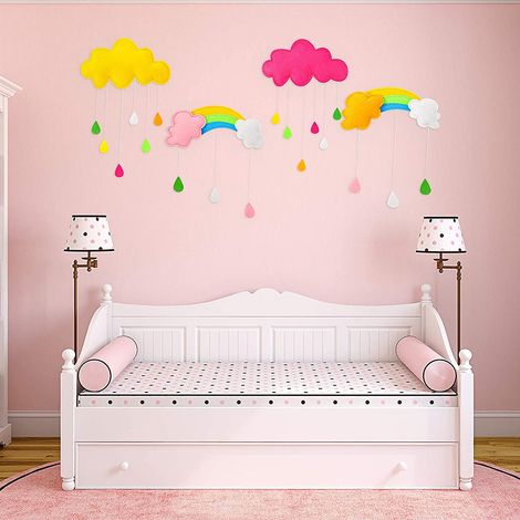 Mobile nuage suspendu plafond arc-en-ciel - Décoration nuage flottant en feutre durable pour chambre ou penderie portable