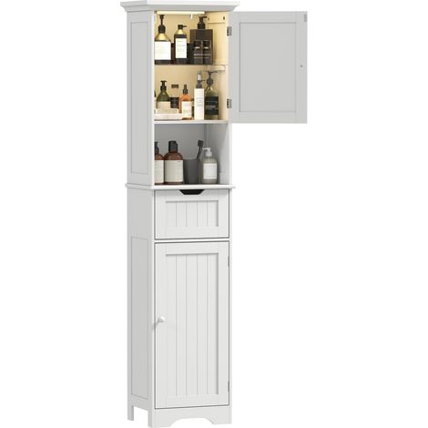 Meuble Colonne Salle De Bain avec LED 40x30x170cm Blanc (1/5)