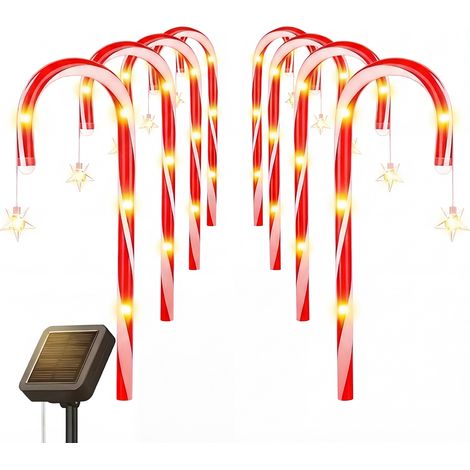 Guirlande lumineuse solaire d'extérieur pour Noël – 2 modes, batterie 600 mAh, 37 × 10 cm, motif canne à sucre et étoile, idéale pour la pelouse, le jardin et le sapin de Noël. (1/5)