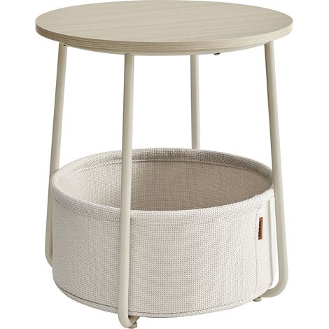 Mesa de centro redonda pequeña/auxiliar con cesta de tela 45 x 50 cm espacio de almacenaje para salón/dormitorio/mesita de noche estilo moderno beige 120006930
