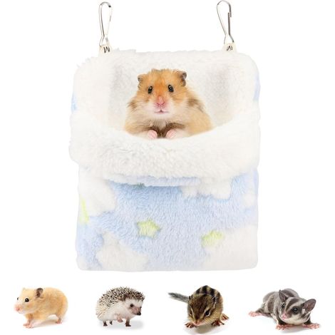 Schlafsack für Gleithörnchen, warmer Hamster-Hängemattensack, Hängematte für Kleintiere, geeignet für Hamster, Mäuse, Igel, Eichhörnchen und andere Kleintiere (blau).