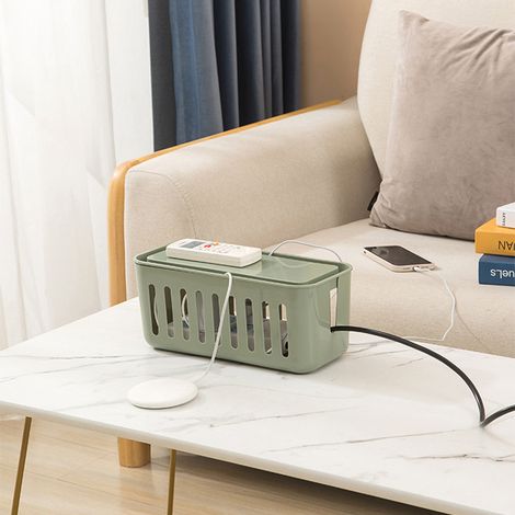 Boîte de rangement pour prise électrique avec ventilation et 6 ports de charge - Organiseur de câbles pour maison couleur vert pea - Matériau PP - Grand compartiment sécurisé pour protection enfants e (1/4)