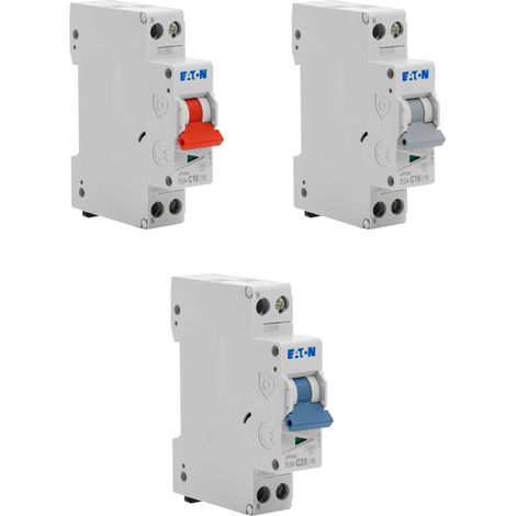 Lot de 6 disjoncteurs modulaires Ph+N – 2×10A, 2×16A, 2×20A – Courbe C – 4,5 kA - EATON