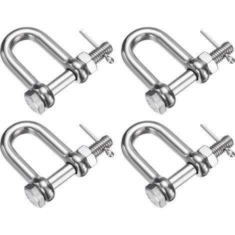 Lot de 4 manilles à anneau en D en acier inoxydable 304, 6 mm, en forme de D, pour bateau à voile, fermoir de chaîne de gréement, argenté (1/5)