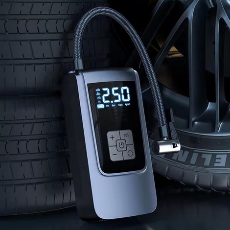 Tragbarer Reifenfüller-Luftkompressor – 150 PSI Luftkompressor mit Reifendruckmesser, 2000 mAh wiederaufladbarer Reifenfüller, elektrische Pumpe, LED-Anzeige mit Düsenset für Auto, Motor, Fahrrad, Bal