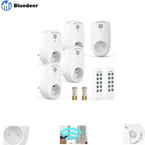 Lot de 5 Prises Programmables Sans Fil – Avec 2 Télécommandes et Piles Fournies – Portée 30 m – Fonction Marche/Arrêt (1/4)