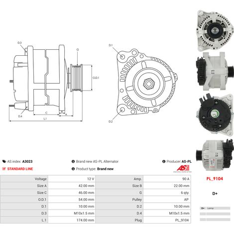 Alternateur AS-PL A3023 CITROËN 1516492R 57052B 57052C 57054U 57054V 57054W