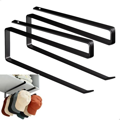 Estante para gorras de pared, soporte para sombreros de pared, estante para guardar gorras, metal, 2 piezas, negro (1/4)