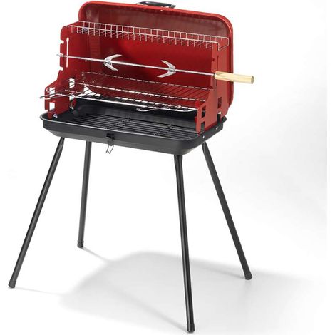 barbecue a carbone a valigetta con coperchio ompagrill con griglia 28x46,5 cm (1/4)