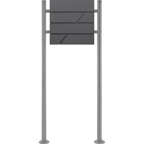 ECD Germany Standbriefkasten mit Zeitungsfach, Design Briefkasten mit Pfosten, Briefkastenanlage, Briefkastenständer Silber Höhe 120cm, Postkasten Anthrazit 37x11x37cm, Edelstahl, Pulverbeschichtung