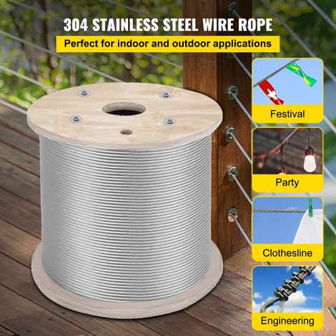 Câble en Acier Inoxydable, 6,4 mm x 61 m, Câble Métallique Inox Tressé 7x19 Qualité Marine Résistance à la Rupture 2900 kg pour Gar… (1/5)